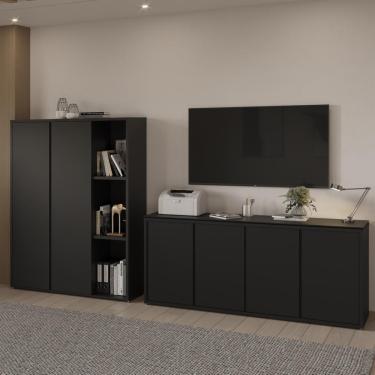 Imagem de Conjunto De Escritório 2 Peças Armário Livreiro E Balcão Tun - Preto Preto