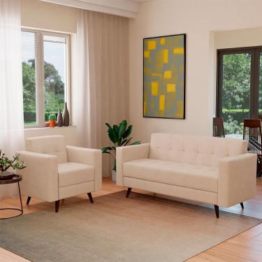 Imagem de Conjunto de Sofá 3 Lugares com 1 Poltrona Vitrola Suede Bege