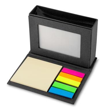 Imagem de Kit com 10 Mini Cadernos Ecológicos com Sticky Notes, Porta-Canetas e Porta-Retrato – Papelão Reciclado – Blocos Autocolantes Coloridos (Preto)