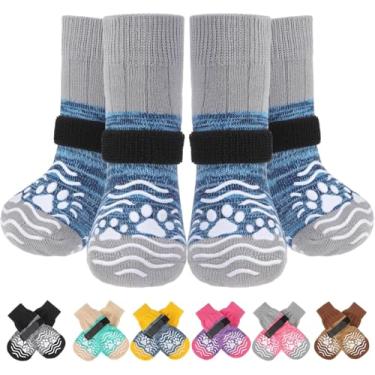 Imagem de PUPTECK Meias Antiderrapantes Para Cães, Sapatos Com Garras Evitar Lambidas, Pisos De Madeira, Botas Borracha E Protetores Patas, Cães Idosos, Azul-Marinho