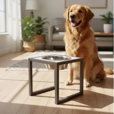 Imagem de Comedouro Elevado para Cães Grandes, Extrutura de Alumínio com Pintura Eletrostática, Tigela Inox Removível, Antiderrapante (MARROM)