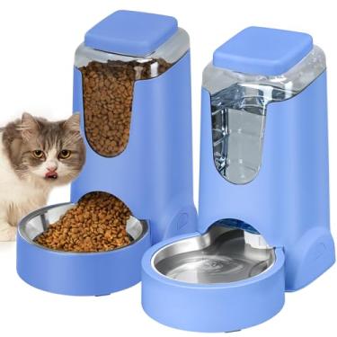 Imagem de Alimentador automático para gatos com tigela de aço inoxidável azul royal