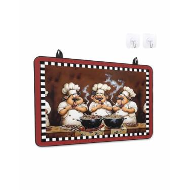 Imagem de Capas de fogão Fat Chef para fogão elétrico, tampas de fogão elétrico de cerâmica de vidro de cozinha 72,4 cm x 52 cm, desenhos animados vintage xadrez preto xadrez resistente ao calor forno/bancada