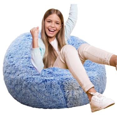 Imagem de Puff Puff Puff para crianças, saco de feijão redondo com espuma viscoelástica para adolescentes e crianças, saco de feijão ultra macio de tecido de pele sintética para sala de jogos, sala de estar