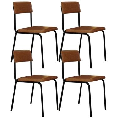 Imagem de Kit 04 Cadeiras Estofada Para Sala De Jantar Sense Preto C01 Courino Caramelo - Lyam Decor