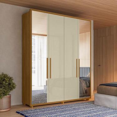 Imagem de Guarda-Roupa Casal 4 Portas 3 Gavetas 100% MDF com Espelhos e Pés Grec