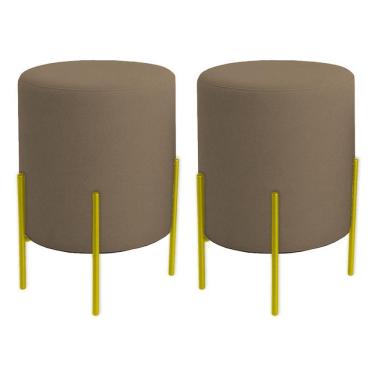 Imagem de Kit 2 Puffs Orgânicos Boucle Thor Com Pés De Ferro Dourado - 7 Decor Cappuccino