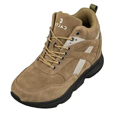 Imagem de CALTO Tênis masculino invisível que aumenta a altura - tênis de caminhada moderno com cadarço de cano alto - 10 cm mais alto, Cáqui Oliva, 45