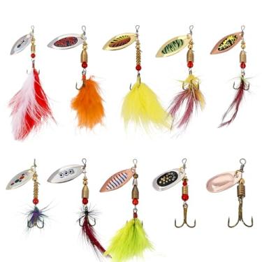 Imagem de Balifly Kit de iscas de pesca giratórias, iscas giratórias com ganchos rotativos e cauda de galo, vários pesos para truta Walleye, equipamento de pesca de robalo, 10 peças FS/YE-07(D)