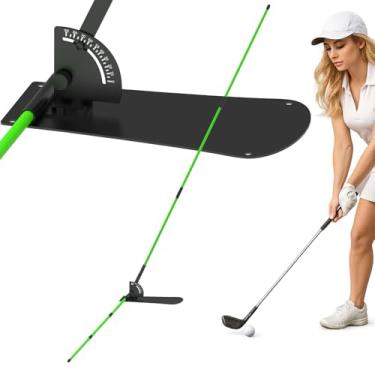 Imagem de AJOFIEK Suporte de haste de alinhamento de golfe ajustável com base angular - um auxílio de treinamento de avião de balanço para faixas de prática, um localizador de vara de treino de golfe para