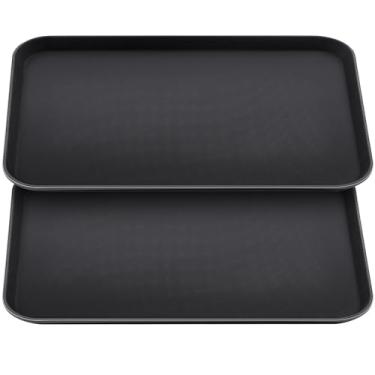Imagem de FillTouch 2 bandejas de restaurante de plástico PP antiderrapante forradas de borracha grande oval para cozinha, sala de jantar, cafeterias, serviço de fast food (preto)
