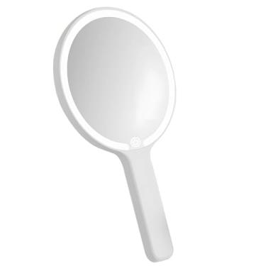 Imagem de Espelho portátil de LED recarregável com 3 modos de luz, tipo C, controle de toque inteligente, branco pérola redonda