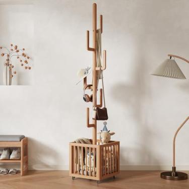 Imagem de YQJJGL Cabide de cacto, suporte moderno para entrada, madeira maciça 6 ganchos cabideiro de madeira (natural)