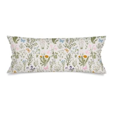Imagem de Capas de almofada lombar primavera 35,5 x 91,6 cm floral longo para cama, fronha de planta de flor silvestre verde sálvia com fecho de envelope, capa de almofada decorativa de casa de fazenda para