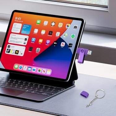 Imagem de Pen drive USB tipo C de 64 GB, USB 3.0/USB-C 2 em 1, OTG giratório, pen drive, armazenamento de dados, pendrive, pen drive para smartphones/tablets/PC (roxo)