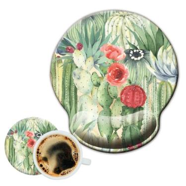 Imagem de Kewao Mouse pad de cacto com suporte de pulso, tapete de mouse ErgoComfort para descanso de pulso - mouse pad ergonômico para escritório - antiderrapante, design de acessórios de mesa para decoração