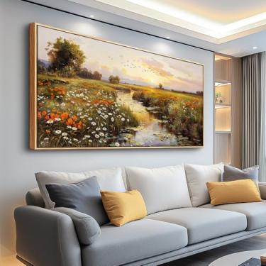 Imagem de PHAOHUAXM Arte de parede grande para sala de estar em tela decoração de parede para quarto pintura em aquarela decoração de escritório paisagem do nascer do sol imagem de parede pronta para pendurar