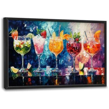 Imagem de Olivine Arte de parede grande, decoração de parede de fotos de coquetéis, pinturas coloridas de coquetéis, impressões em tela de licor, arte emoldurada para bar, banheiro, quarto, sala de estar