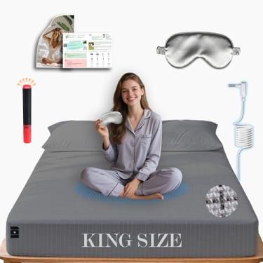 Imagem de Ali King Lençóis de aterramento – King Size, algodão macio com fibra prateada, 38 cm com bolso profundo e aterramento terrestre para melhorar o sono (cinza escuro, King 196 x 203 x 38 cm)
