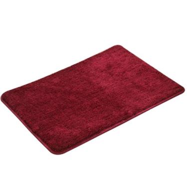 Imagem de Reyox Tapete de banho felpudo de pelúcia, tapete de contorno e tampa de vaso sanitário, tapetes de banheiro antiderrapantes de microfibra macia retangular vermelho vinho