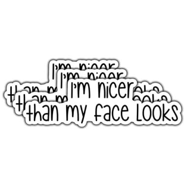 Imagem de (3 peças) Adesivo I'm Nicer Than My Face Looks com citação engraçada decalques sarcásticos adesivo de vinil à prova d'água para livros, laptops, telefone, garrafas de água, copo Kindle de 7,6 cm
