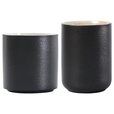 Imagem de Conjunto de 2 xícaras, canecas de café de cerâmica de parede dupla, preto fosco por fora com branco suave por dentro, tamanhos pequenos e grandes para, latte e café