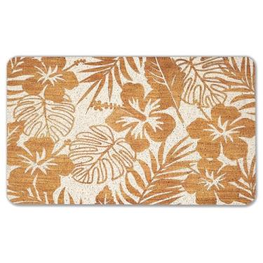 Imagem de WARDOS Tapete de porta botânico boho, tapete floral bege tropical folha Monstera para porta da frente, entrada interna e externa, tapete de boas-vindas boêmio neutro, decoração de banheiro botânica
