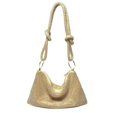 Imagem de YUGAORULI Bolsa de mão brilhante com strass bolsa de mão com diamantes para mulheres bolsa de noite para festa de formatura e casamento, Dourado, 9x4x0.5 inches