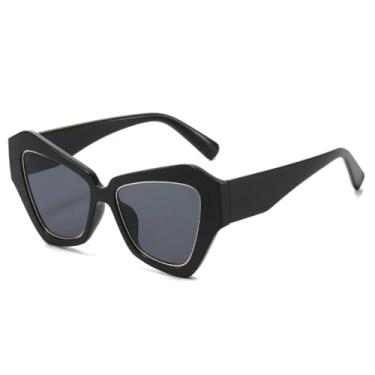 Imagem de Óculos de Sol Retrô Poligonal Olho de Gato em Gelatina Colorida Feminino UV400 Moda Tendência Lentes Degradê Masculino (Preto e Cinza)