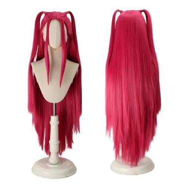 Imagem de Peruca de cosplay genérica rosa longa reta com duas caudas de 100 cm -