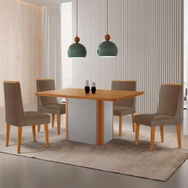 Imagem de Mesa De Jantar Isadora 120cm Tampo Mdf Laminado Veludo Capuccino Off White