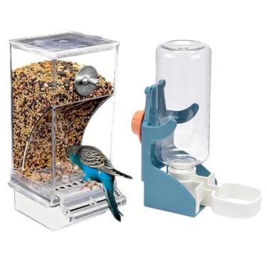 Imagem de Conjunto de alimentador automático de pássaros e bebedouro acessório para periquitos, papagaios, calopsitas, tentilhões, periquitos e canários