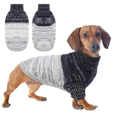 Imagem de Queenmore Suéter de malha para cães, suéter de gato de estimação com gola rolê, roupas de cachorro para clima frio, costura de tricô com orifício para coleira para cães pequenos e médios (azul, M)