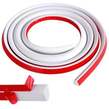 Imagem de Moldagem redonda flexível de 9,8 m, acabamento autoadesivo de moldagem de canto de 1,8 x 1,8 cm para paredes, moldagem à prova d'água para descascar e colar, protetor de borda de canto de PVC branco