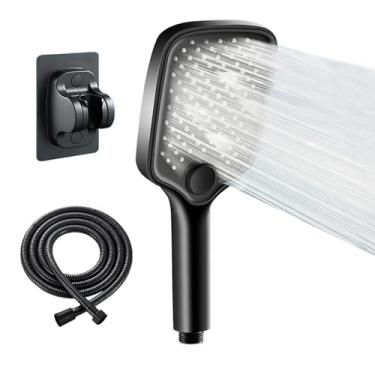 Imagem de ShfiYolx Chuveiro de 4 modos de alta pressão com conjunto de chuveiro portátil removível com mangueira de 150 cm e suporte sem broca, bocais antientupimento para água dura, spray potente para animais