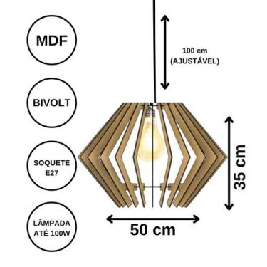 Imagem de Luminária Teto tipo Pendente DIAMANTE MDF Completa - - LENOBRE, Mdf ma