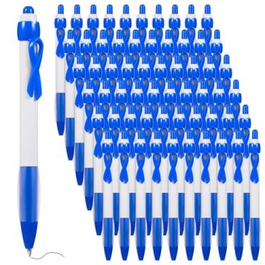 Imagem de 108 canetas de fita de conscientização do câncer, canetas esferográficas de gel azul para arrecadação de fundos, presentes de sobrevivente, promoção da saúde