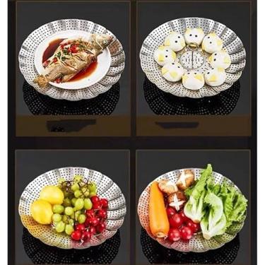 Imagem de Kit 2 Vaporeira Inox Cesto de Cozimento a Vapor para Legumes Verduras Cozinha