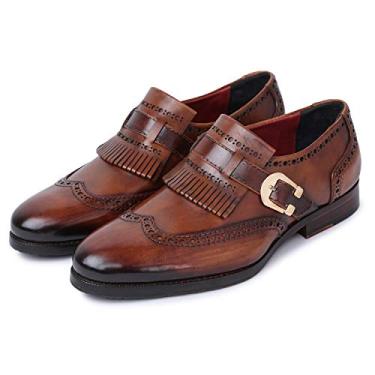 Imagem de Sapato social masculino Lethato Wingtip Brogue Kiltie Monk Strap, Marrom, 12.5-13