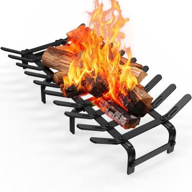 Imagem de YSEJOMP Grelhas de aço para lareira para fogão para queima de madeira eficiente e eficaz lareira interna e externa preta fosca (preto, 61 x 30 cm)