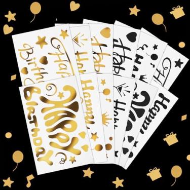 Imagem de MBAIYO 12 peças de adesivos de balão de feliz aniversário - decalques de letras de PVC dourado preto para balões transparentes, decorações de festa de casamento faça você mesmo, adesivo de feliz