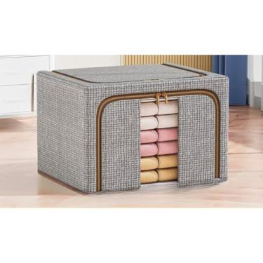 Imagem de Caixa Organizadora Roupas Brinquedos Lençol Edredom Guarda Roupa Dobrável Visor Transparente(CINZA P)