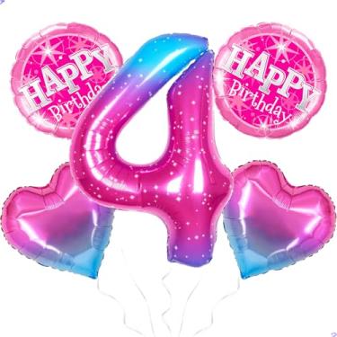 Imagem de Balão gradiente número 4 para decorações de aniversário de super gatinhos, balões grandes com número de hélio de 101,6 cm para meninas, artigos de decoração de festa de aniversário