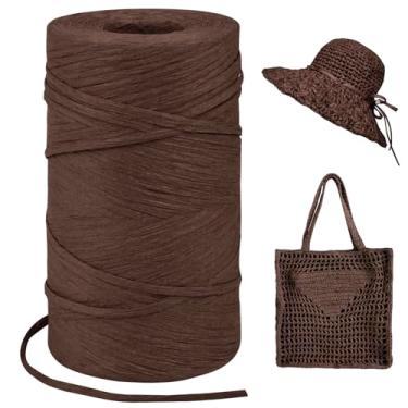 Imagem de LEREATI Fio de ráfia de café escuro para sacos de crochê, fita de ráfia de corda plana de 3 mm x 328 jardas para embrulho de presente, fio de fita de papel de ráfia para chapéu de sol de crochê, bolsa