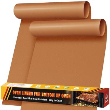 Imagem de Pacote com 2 tapetes de forno para parte inferior do forno, forro antiaderente resistente de 43 cm x 63 cm, grelha reutilizável resistente ao calor e assadeira, forros de torradeira sem BPA/PFOA