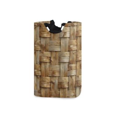 Imagem de Blueangle Cesta de roupa suja dobrável de textura de vime com alças – Saco de cesto de roupa suja dobrável à prova d'água | Solução de armazenamento de roupas que economiza espaço para dormitório