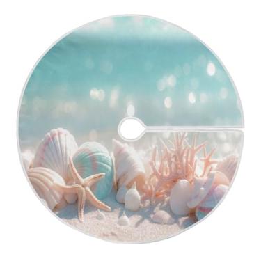 Imagem de Blueangle Saia de árvore de Natal de 90 cm com conchas na praia - poliéster macio e resistente a rugas, decoração de férias para festas de Natal, árvore festiva e decoração de casa (39)