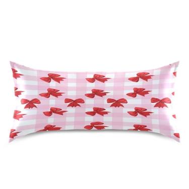 Imagem de Blueangle Fronha de cetim Red Bows para cabelo e pele, fronha de seda, tamanho king (50,8 x 101,6 cm) - Capas de almofada de cetim com fecho de envelope (321)