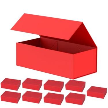 Imagem de Conjunto de 10 Caixas de Presente Magnéticas Vermelhas, Caixas de Presente de 26×19×8cm com Tampa Magnética, para Casamento, Natal, Halloween, Dia dos Namorados e Dia de Ação de Graças