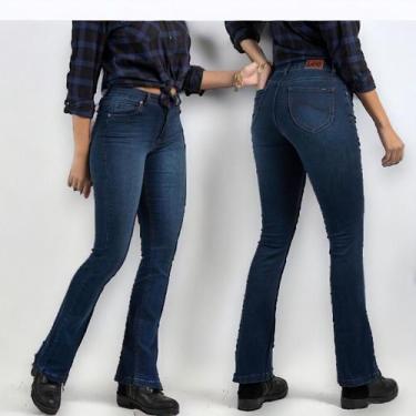 Imagem de Calça Feminina Lee Oficial Jeans Azul Escuro Cintura Alta Barra Boot C